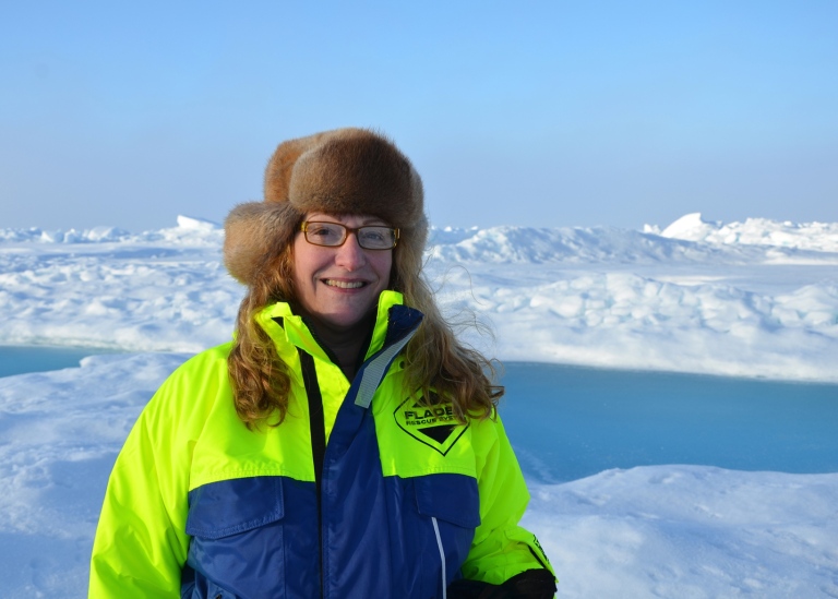 Pauline Snoeijs Leijonmalm på Nordpolen under en tidigare expedition. Foto: Peter Sylvander