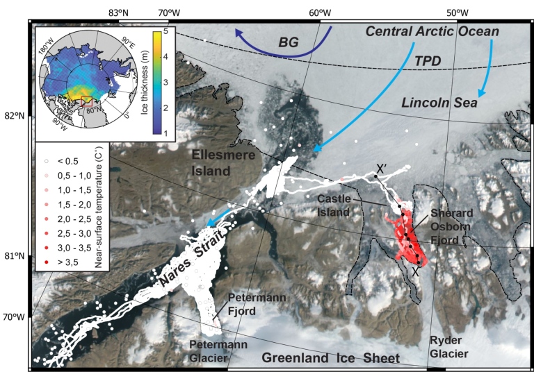 Figur över glaciärer på Grönland.