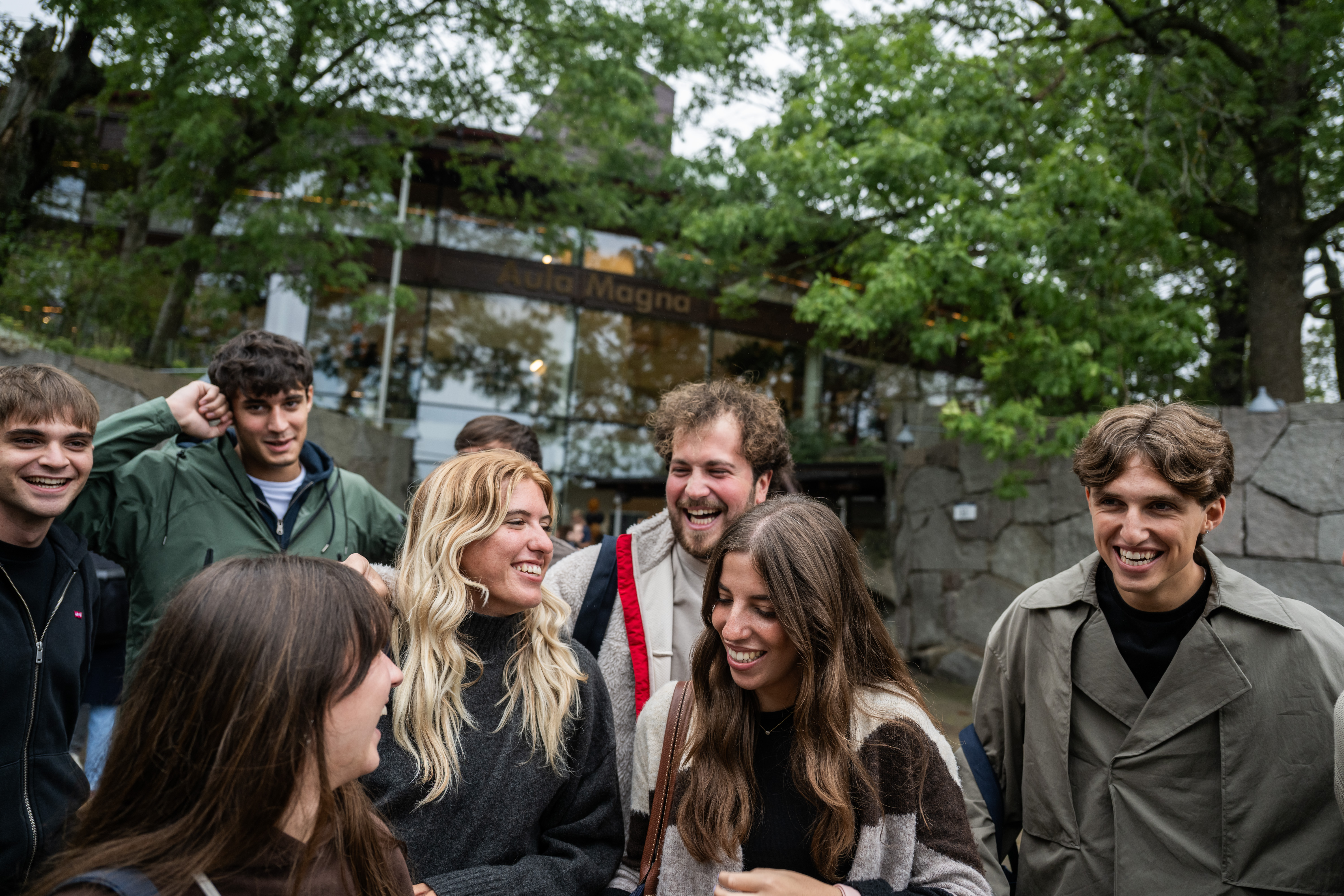 A group of people laughing.