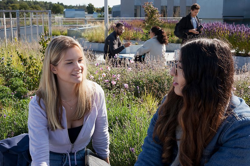 Two students talking.