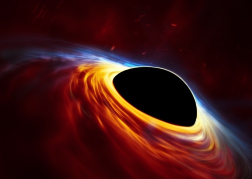 Supermassive black hole with torn-apart star (artist