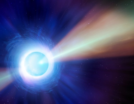 Artist’s impression of jets of material from first confirmed neutron star merger.