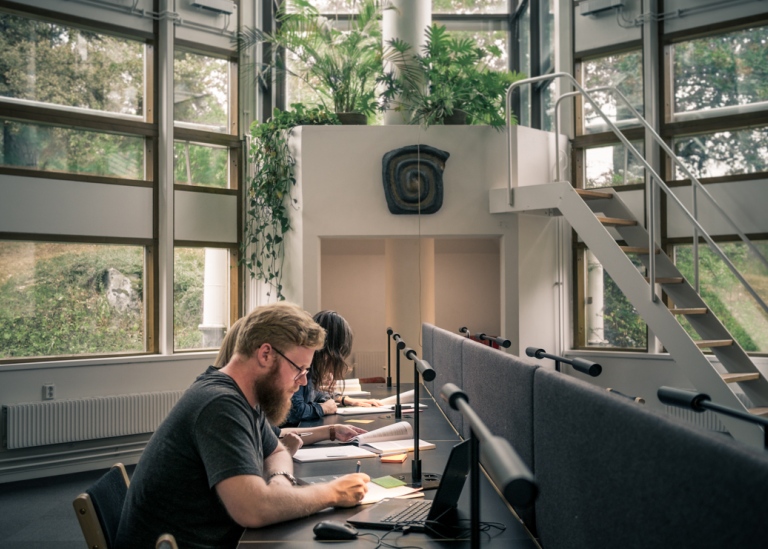 Several students studying in hte Bergdahl Room in Frescati Library. Photo Karl Edqvist