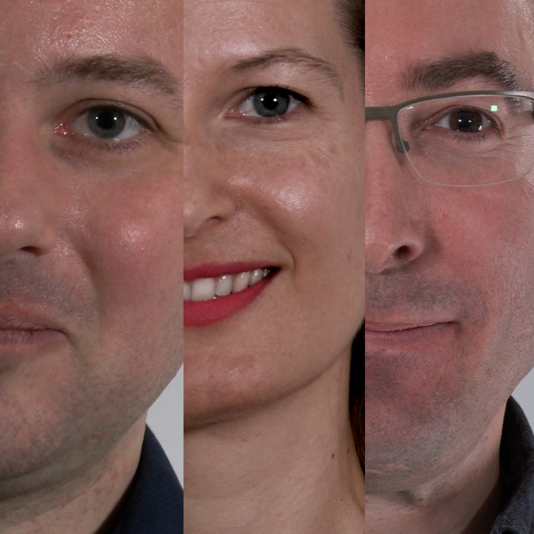 Photo montage of close-ups of researchers.