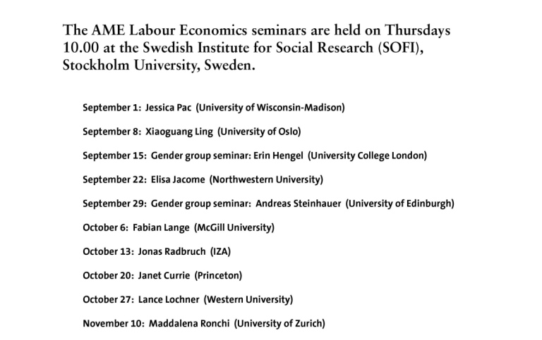 AME Labour Economics seminar schema hösten 20222