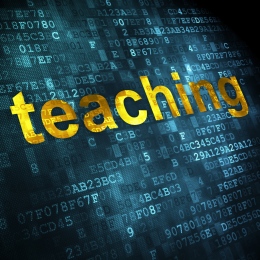 Bild med ordet teaching på digital skärm.