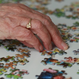 Elderly woman with jigsaw puzzle. Photo by Marjon Besteman from Pixabay.