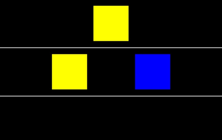 Screenshot som visar tre kvadrater, användes i förträningen.