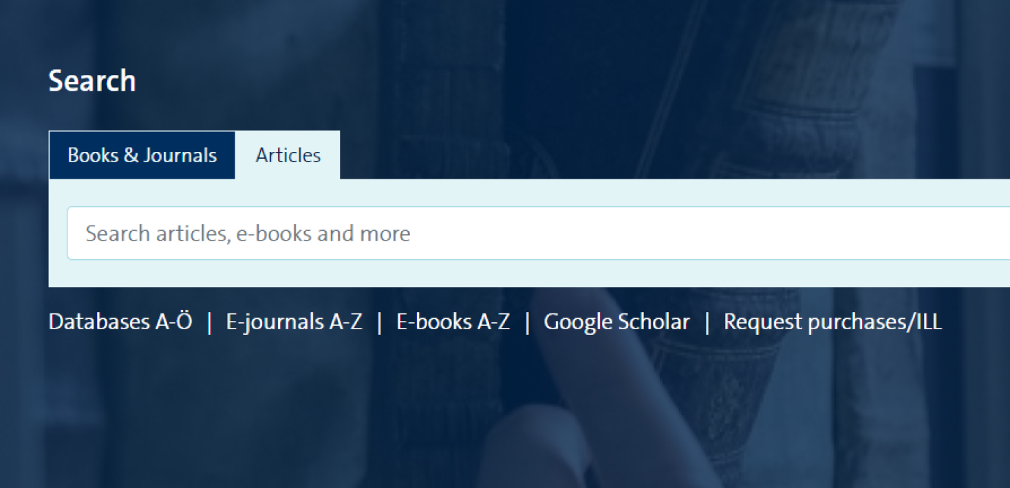 Search box for articles on the library start page