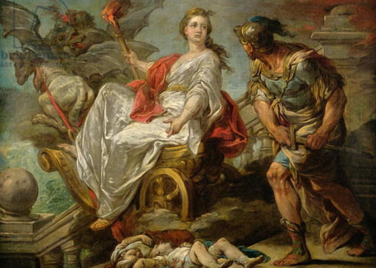 Oljemålning som föreställer Medea och Jason ur den grekiska mytologin