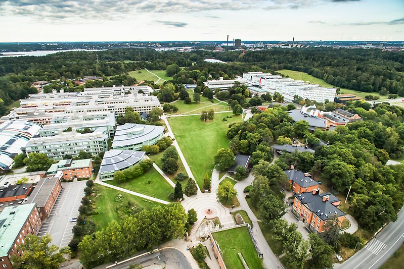 Drönarbild över campus Frescati.
