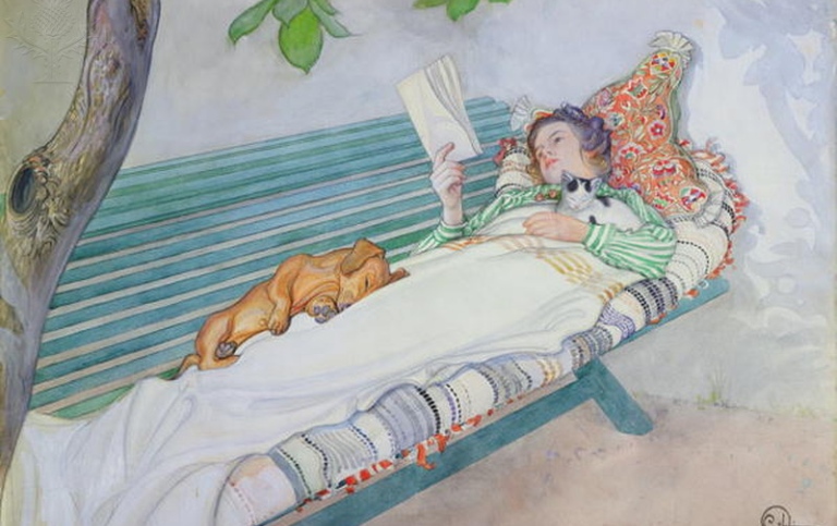 Woman Lying on a bench