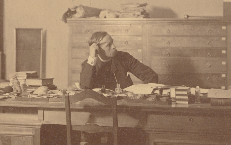 Norwegian geologist, Waldemar Christofer Brögger, sitting at his desk, 1881. Photo: Private