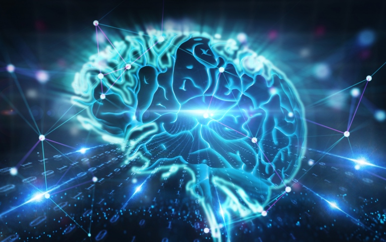 AI illustration med en digital bild på en hjärna