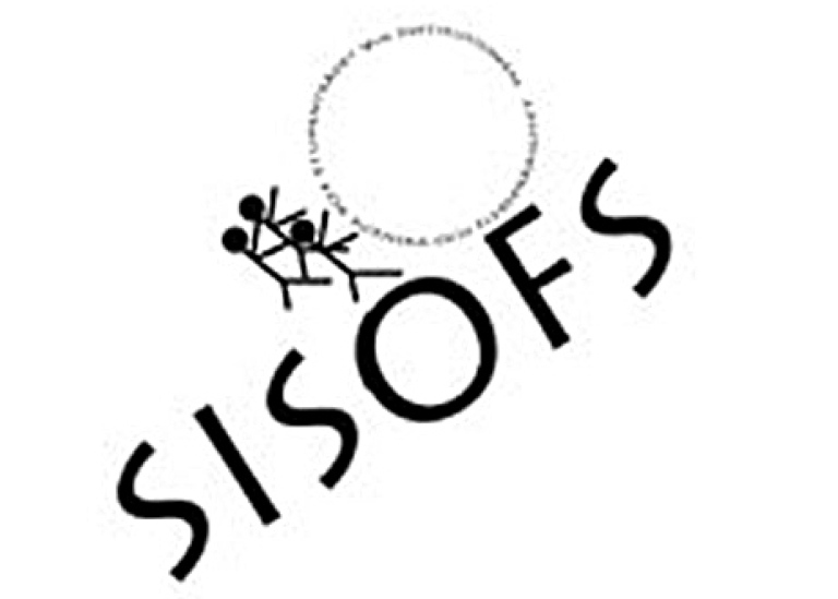 Tre streckgubbar står på SISOFS-namnet som lutar uppåt, och knuffar en cirkel uppåt.