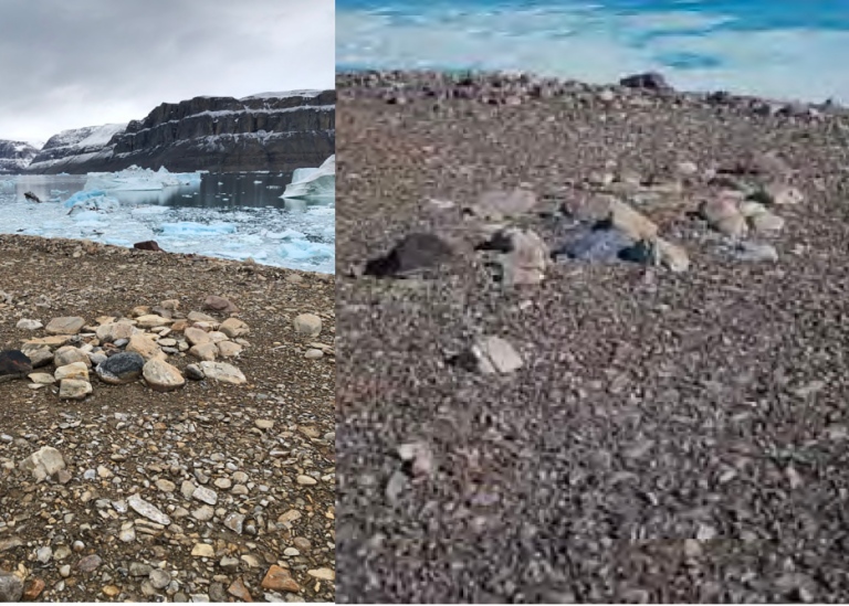 two images beside each other to compare stone piles