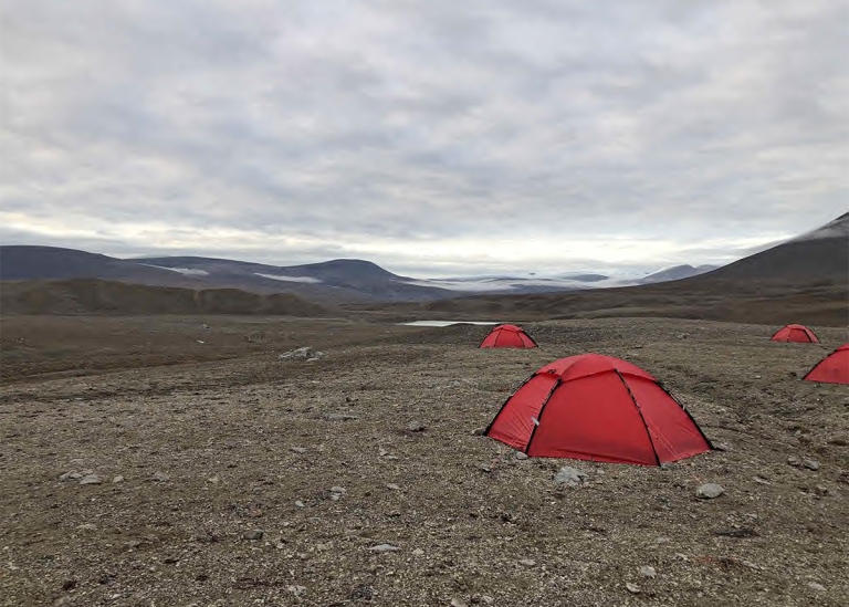 Camp site (red tents), lake hammarlund, greenland