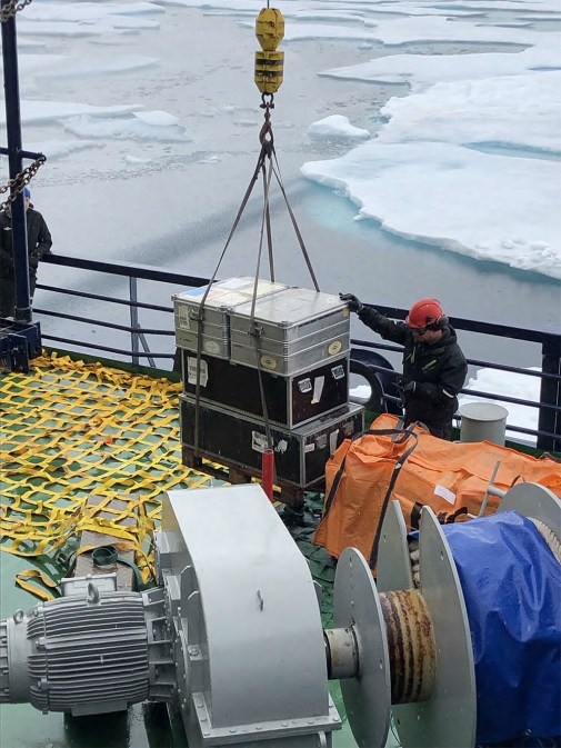 lifting equipment on crane, on icebreaker Oden