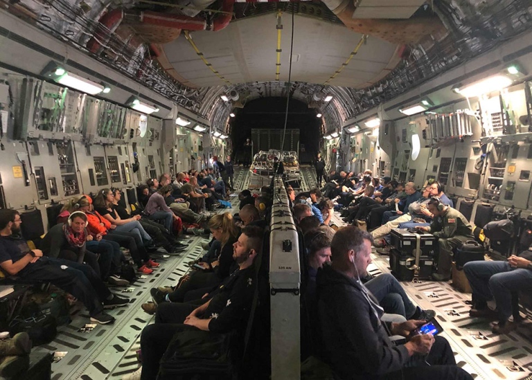 The C-17 plane, people inside, on their way to Thule, greenland