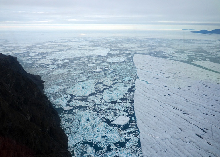 helicopter view of a flat iceberg