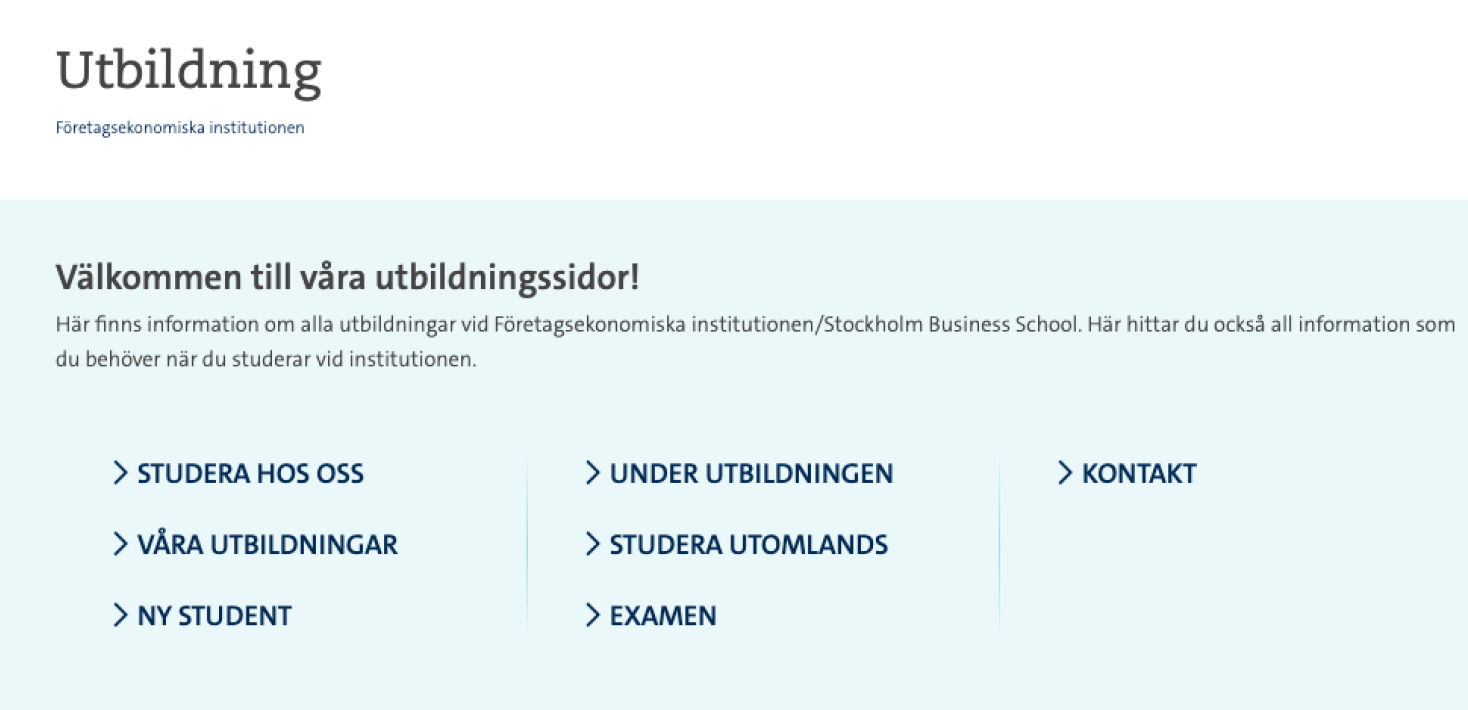 Skärmdump av Utbildningsingångens svenska meny.