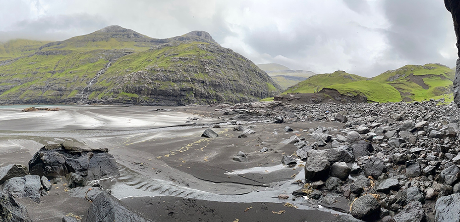 Faroes, view of mountain and peat paleostorm records