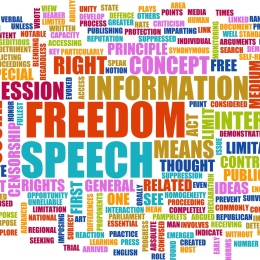 Kollage av engelska ord som symboliserar yttrandefrihet