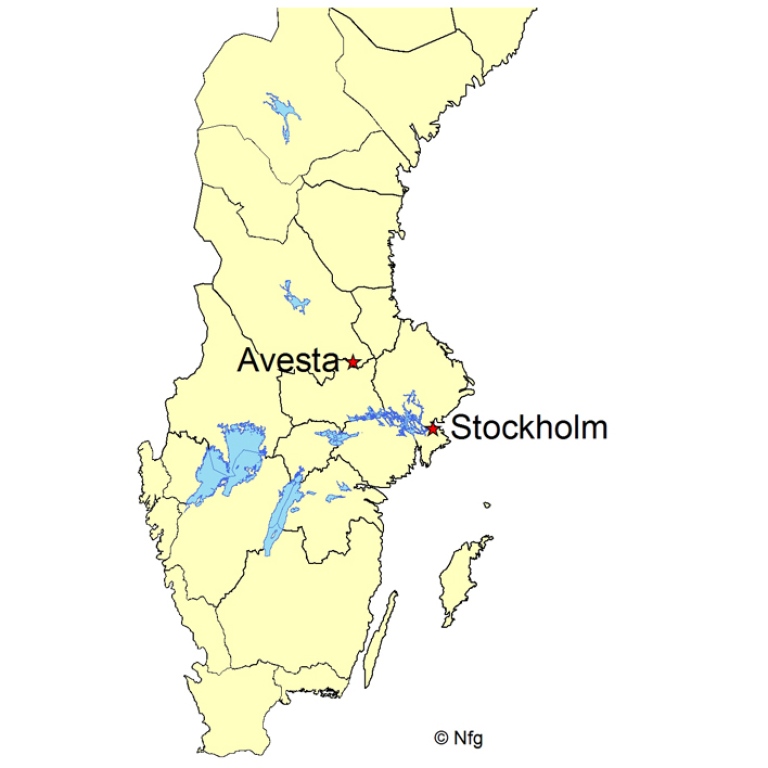 Karta som visar myntorter i Sverige 1809-1831