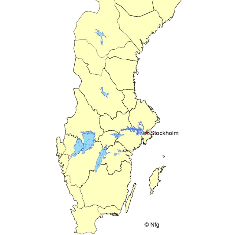 Karta som visar myntorter i Sverige 1832-1973