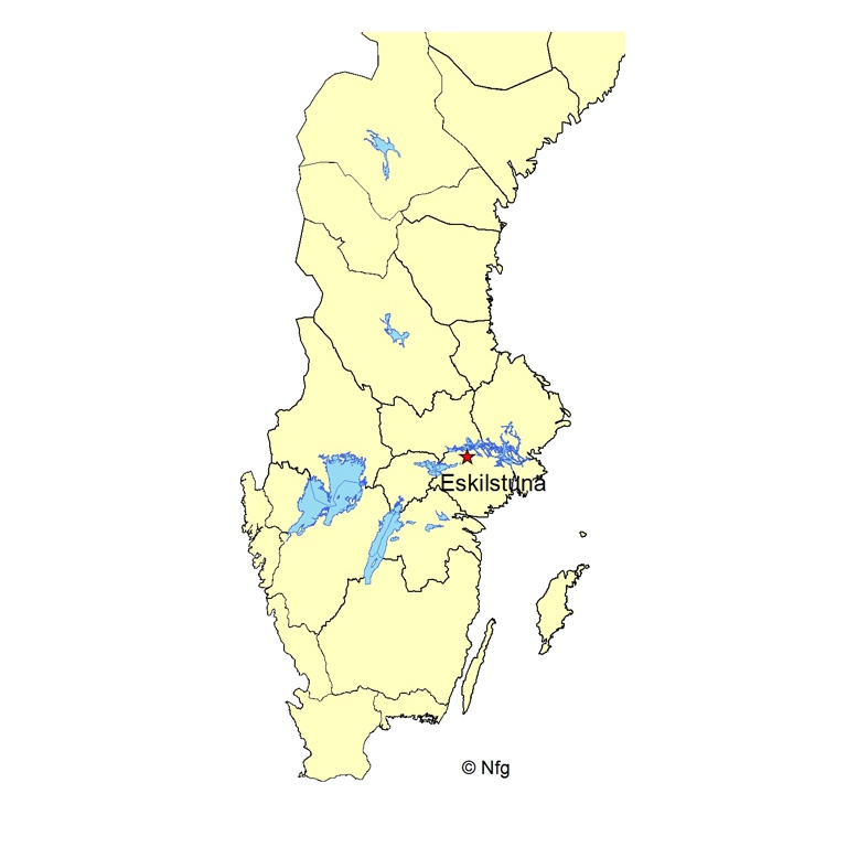 Karta som visar myntort i Sverige 1974-2007