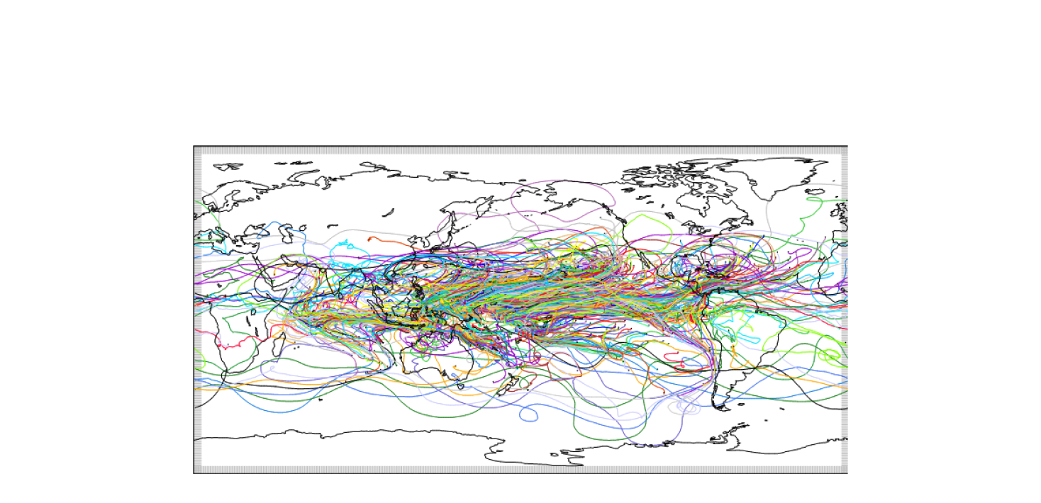 Graph depicting Atmospheric water trajectories. Image: K.Döös/MISU/Stockholm University