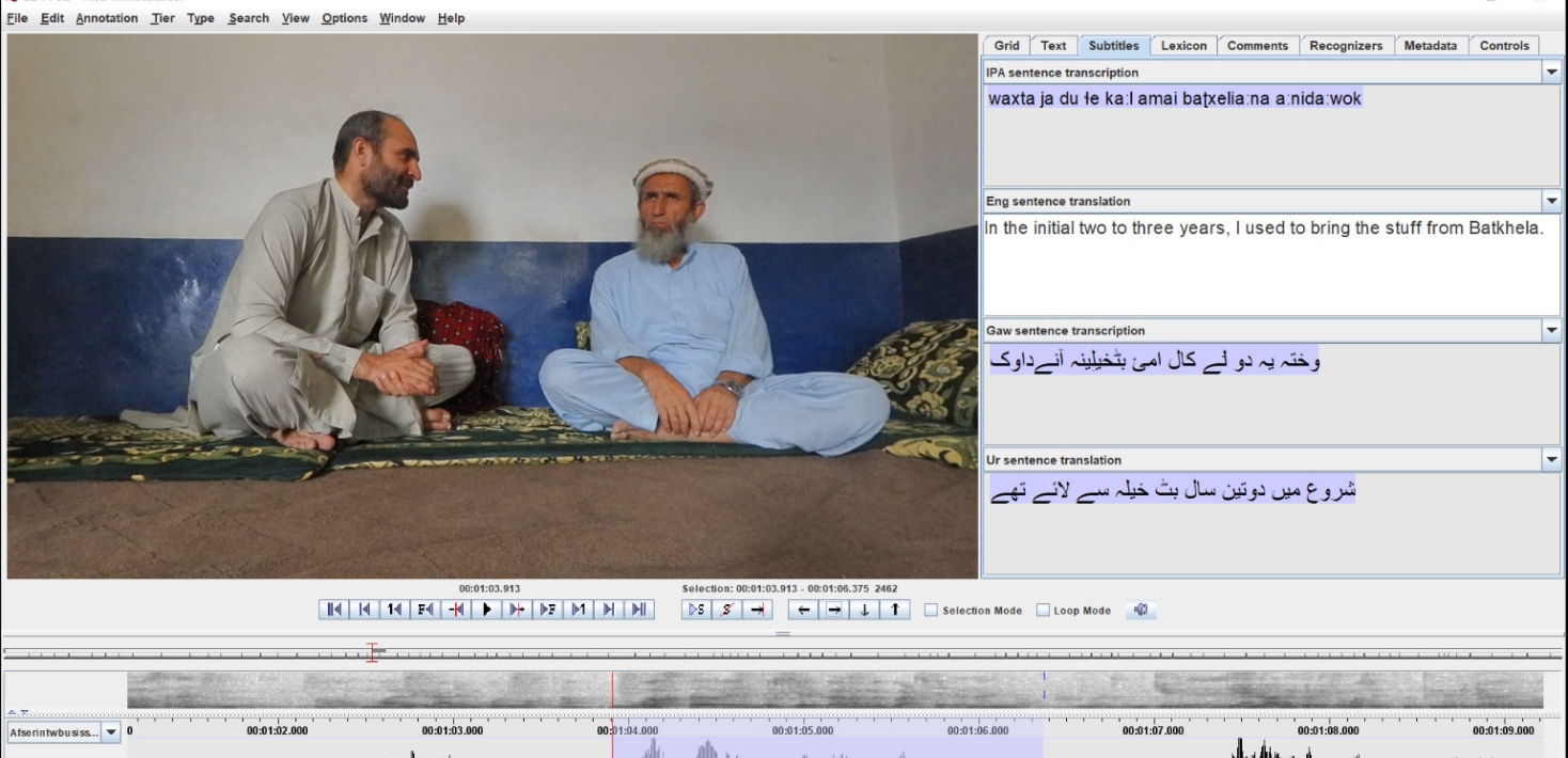 Nasirullah Nasir interviewing Afser Khan, a local businessman in Arandu .Photo by Henrik Liljegren