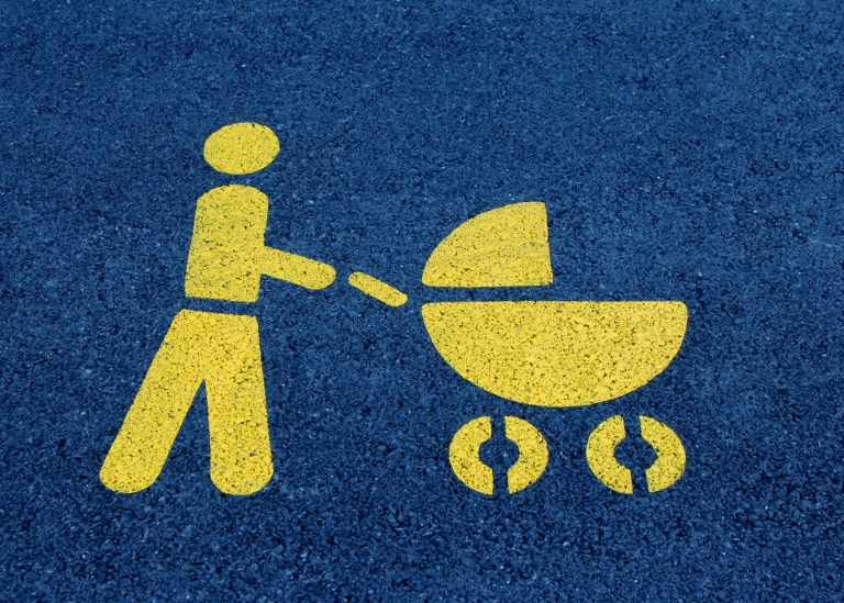 Icon featuring adult person with baby stroller
