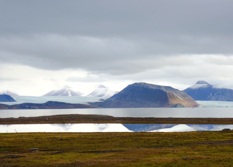 View of land, ocean and islands in the Arctic