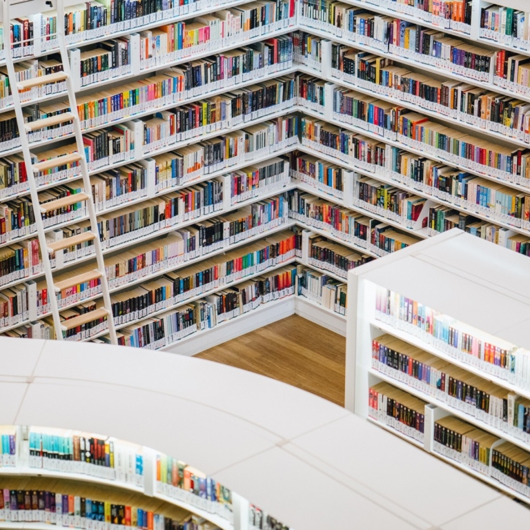 Bibliotek sett uppifrån taket. Foto: Pexels