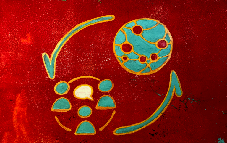 The INDCOR logo, painted by Mirjam Palosaari Eladhari.