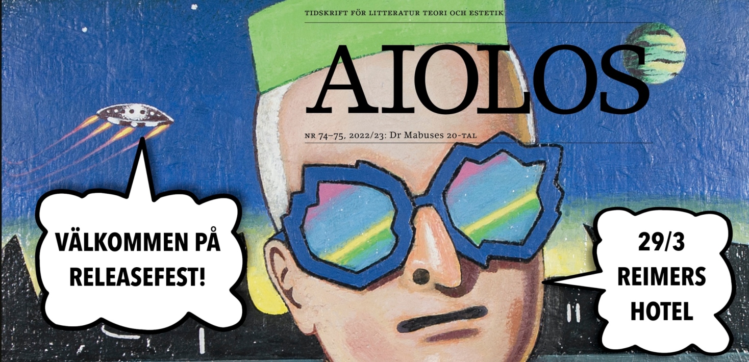 Tidskriften Aiolos 74–75: Dr Mabuses 20-tal. Illustration av man i solglasögon