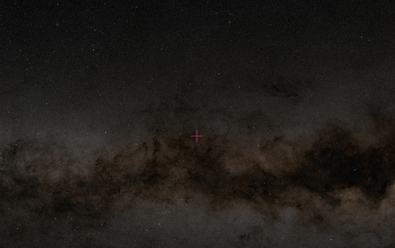 The location of the GRB marked on the white band of the Milky way