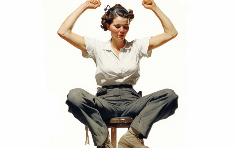 Kvinna som gör träningsrörelser sittandes på en pall.