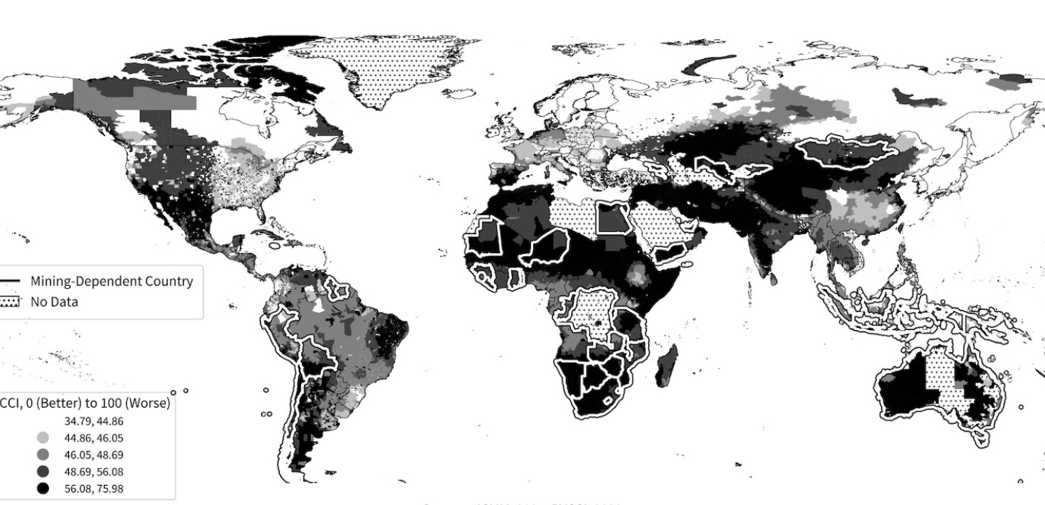 Map of the world's mining dependency.