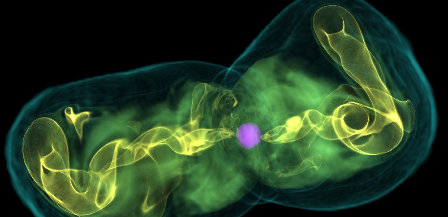 Image showing swirling green gas in a simulated supernova explosion