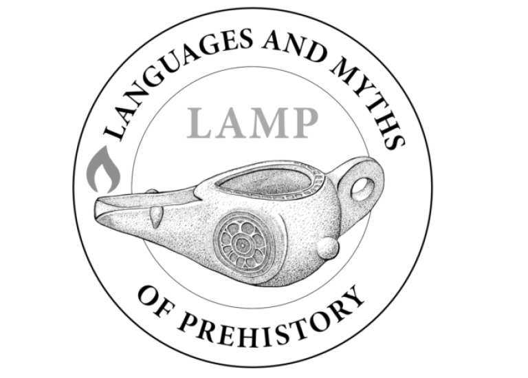 Teckning av oljelampa. Text LAMP. Languages and Myths of Prehistory