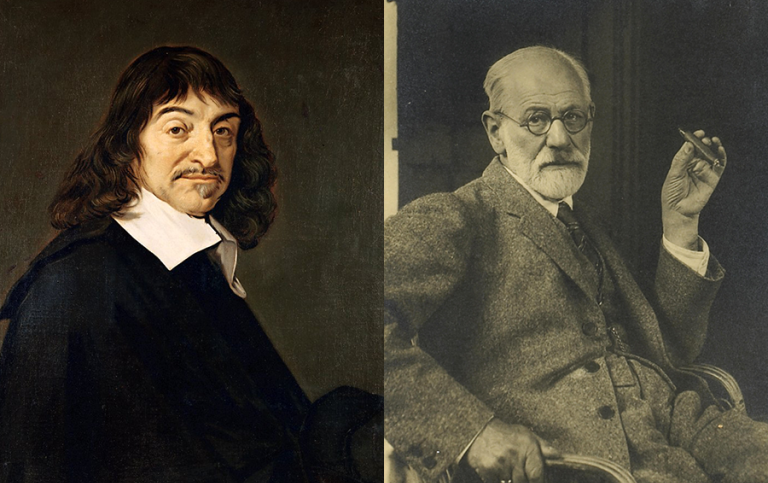 En bild på René Descartes och en bild på Sigmund Freud