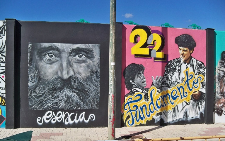 Detalle del mural Lucha por lo imposible, obra de Juan María Rivero (Bohemio) y Raúl Zambrana 2020