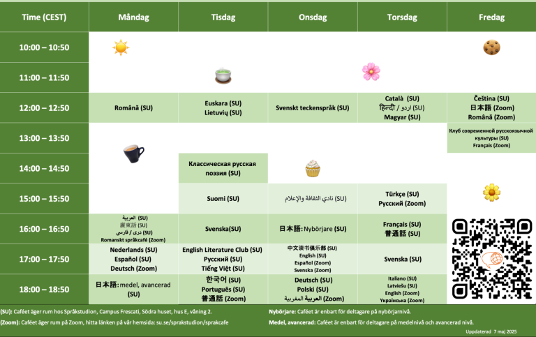 Schema för vårens språkcaféer på Språkstudion