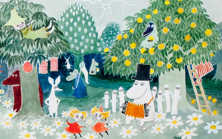 Omslaget till Tove Janssons bok Trollkarlens hatt, bilden har använts till bland annat franska, portugisiska och japanska utgåvor. (Bilden är beskuren.) © Moomin Characters™