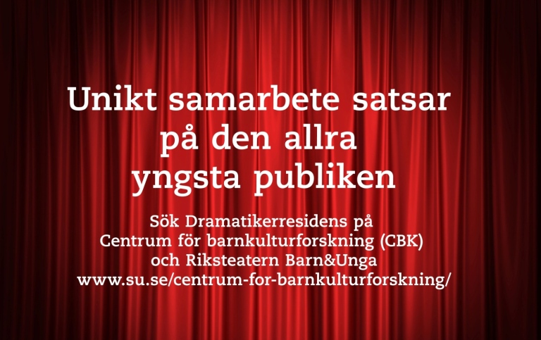Foto: Rostislav Zatonskiy, Mostphotos. Röd sammetsdraperi med texten om att söka dramatikerresidenset.