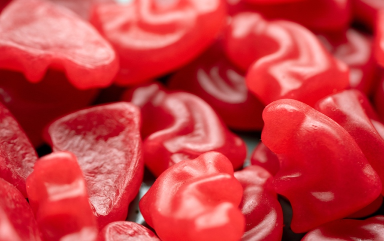 Carmine and carminic acid are commonly used as red colouring agents in food and beverages, including candy, baked goods, sausages, yogurt, and many other products. On ingredient labels, they may appear as cochineal, E120, or Natural Red 4. Photo: Anette Gärdeklint Sylla Red candy